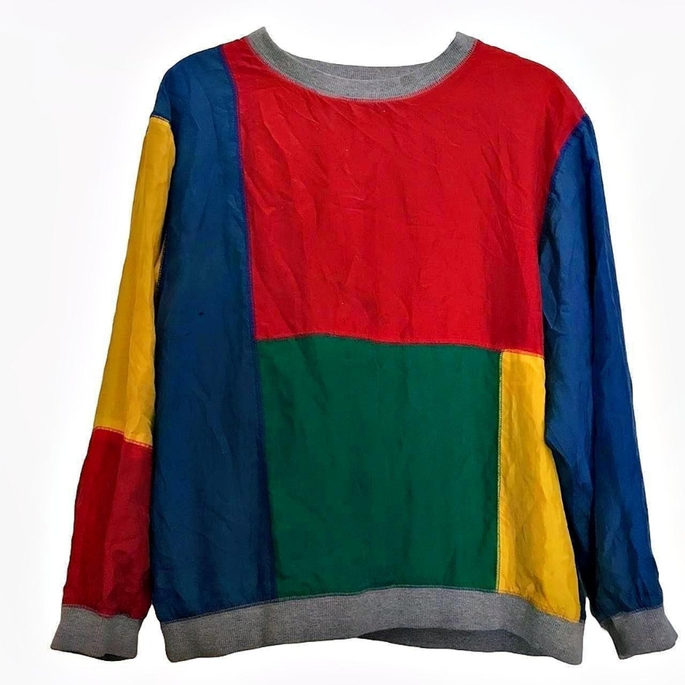 Vtg Carole Little Sports Petites Silk/Cotton Color Block Pullover Size Medium